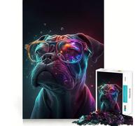 Neon Glasses Dog 1000 Piece Jigsaw Puzzle for Teenagers Brain Workout Toy Calming Play Art Assembly Festive Gift (50x75cm)