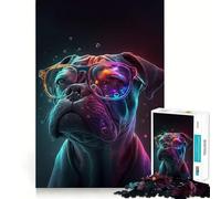 Neon Glasses Dog 1000 Pieces Jigsaw Puzzles for Adults Brain Workout Toy Stress Free Art Assembly Festival Gift (38x52cm)
