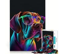 Neon Glasses Dog 1000 Pieces Puzzles for Adults Mind Exercise Toy Peaceful Time Design Assembly Creative Gift (50x75cm)