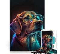 Neon Glasses Dog Adult Jigsaw Puzzles 1000 Pieces Sharp Logic Toy Stress Release Tight Cut Art Collectible (38x52cm)