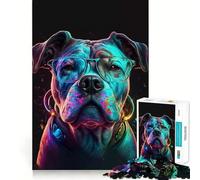 Neon Glasses Dog Hard Jigsaw Puzzle for Adults 1000 Pieces Logic Train Toy Peaceful Time Smooth Cut Premium Gift (38x26cm)