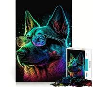 Neon Glasses Dog Jigsaw Puzzle for Adults 1000 Pieces Mind Play Relaxing Fun Clean Edge Art Collection Piece (50x75cm)