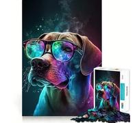 Neon Glasses Dog Jigsaw Puzzles 1000 Piece for Adults Improve Memory Peaceful Time Fine Edge Santa Wish Gift (38x26cm)