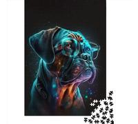Neon Glasses Dog789353 Wooden Jigsaw Puzzles 1000 Pieces Jigsaw Creative Rectangular Large Family Puzzle Game Artwork for Adults Teens 1000pcs (75x50cm)