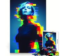 Neon Glitch Core Art Portrait of A Woman for Adults 1000 Piece Jigsaw Puzzle Think Smart Toy Leisure Time Accurate Cut Art Collectible (38x52cm)