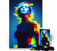 Neon Glitch Core Art Portrait of A Woman Jigsaw Puzzle for Adults 1000 Pieces Mind Play Relaxing Fun Clean Edge Art Collection Piece (50x75cm)