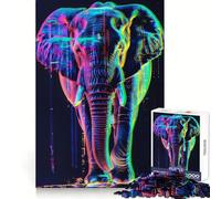 Neon Glitch Elephant Jigsaw Puzzles 1000 Piece for Adults Smart Game Stress Free Pattern Assembly Warm Surprise (50x75cm)