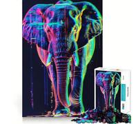 Neon Glitch Elephant Jigsaw Puzzles 1000 Pieces for Teenagers Brain Workout Toy Family Time Art Assembly Creative Gift (38x26cm)