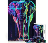 Neon Glitch Elephant Jigsaw Puzzles 1000 Pieces for Teenagers Brain Workout Toy Family Time Art Assembly Creative Gift (38x26cm)
