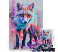 Neon Glitch Fox 1000 Piece Jigsaw Puzzles for Adults Jigsaw Raise Memory Peaceful Fun Clean Edge Santa Wish Item (50x75cm)