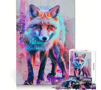 Neon Glitch Fox 1000 Pieces Puzzles for Adults Mind Exercise Toy Peaceful Time Design Assembly Creative Gift (38x52cm)