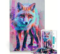 Neon Glitch Fox Teenagers Puzzles 1000 Piece Jigsaws Smart Game Calming Play Pattern Assembly Lovely Present (38x26cm)
