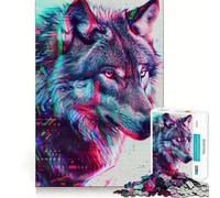 Neon Glitch Wolf 1000 Adult Pieces Jigsaw Puzzle Brain Teaser Calm Escape Pattern Assembly Santa Wish Gift (38x26cm)