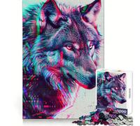 Neon Glitch Wolf 1000 Adult Pieces Jigsaw Puzzle Brain Teaser Calm Escape Pattern Assembly Santa Wish Gift (38x26cm)
