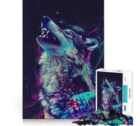 Neon Glitch Wolf 1000 Pieces Puzzles for Adults Mind Exercise Toy Peaceful Time Design Assembly Creative Gift (38x26cm)