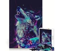 Neon Glitch Wolf 1000 Pieces Puzzles for Adults Mind Exercise Toy Peaceful Time Design Assembly Creative Gift (38x26cm)