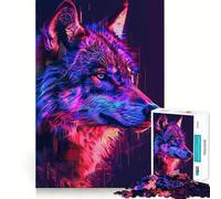 Neon Glitch Wolf Adult Jigsaw Puzzles 1000 Pieces Mind Challenge Toy Relax Time Quality Cut Cherished Gift (38x52cm)