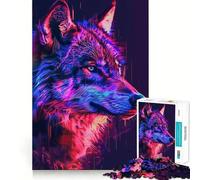 Neon Glitch Wolf Adult Jigsaw Puzzles 1000 Pieces Sharp Logic Toy Stress Release Tight Cut Art Collectible (38x26cm)