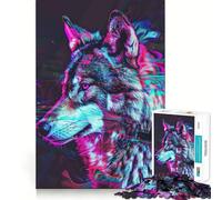 Neon Glitch Wolf Jigsaw Puzzle 1000 Piece for Teenagers Mind Puzzle Leisure Fun Art Assembly Art Collectible (50x75cm)