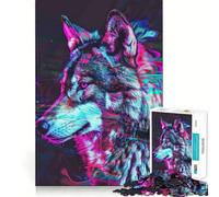 Neon Glitch Wolf Jigsaw Puzzles for Teenagers 1000 Piece Logic Train Toy Cozy Relax Smooth Cut Festival Gift (38x52cm)