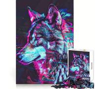 Neon Glitch Wolf Jigsaw Puzzles for Teenagers 1000 Piece Logic Train Toy Cozy Relax Smooth Cut Festival Gift (38x26cm)