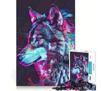 Neon Glitch Wolf Jigsaw Puzzles for Teenagers 1000 Piece Logic Train Toy Cozy Relax Smooth Cut Festival Gift (38x26cm)