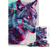 Neon Glitch Wolf Puzzles for Teenagers 1000 Pieces Brain Workout Toy Cozy Relax Image Assembly Warm Surprise (50x75cm)