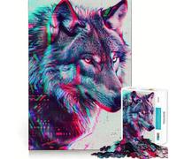 Neon Glitch Wolf Puzzles for Teenagers 1000 Pieces Brain Workout Toy Cozy Relax Image Assembly Warm Surprise (50x75cm)