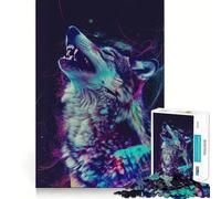 Neon Glitch Wolf Teenagers Puzzles 1000 Piece Jigsaws Smart Game Calming Play Pattern Assembly Lovely Present (38x52cm)