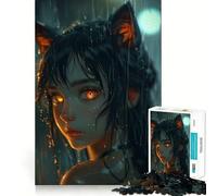 Neon Glow Anime Cat Girl 1000 Piece Jigsaw Puzzles for Adults Jigsaw Raise Memory Peaceful Fun Clean Edge Santa Wish Item (38x52cm)