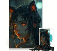 Neon Glow Anime Cat Girl 1000 Piece Jigsaw Puzzles for Adults Jigsaw Raise Memory Peaceful Fun Clean Edge Santa Wish Item (38x26cm)