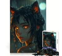 Neon Glow Anime Cat Girl Jigsaw Puzzles for Teenagers 1000 Pieces Brain Workout Toy Home Activity Art Assembly (50x75cm)