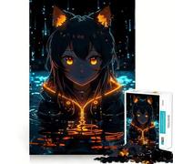 Neon Glow Anime Girl Jigsaw Puzzle for Adults 1000 Pieces Mind Play Relaxing Fun Clean Edge Art Collection Piece (50x75cm)