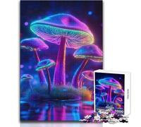 Neon Glow Mushrooms 1000 Piece Jigsaw Puzzles for Adults Teenagers Creative Problem Solving Game Heartfelt Memorable Gift Idea Size 38x26cm