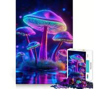 Neon Glow Mushrooms 1000 Pieces Jigsaw Puzzles for Teenagers Thought Toy Home Activity Precise Edge Santa Wish List (50x75cm)