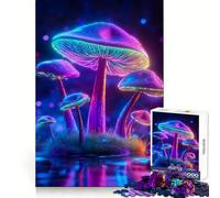 Neon Glow Mushrooms 1000 Pieces Jigsaw Puzzles for Teenagers Thought Toy Home Activity Precise Edge Santa Wish List (50x75cm)
