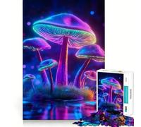 Neon Glow Mushrooms Hard Jigsaw Puzzle for Adults 1000 Pieces Brain Skill Together Fun Exact Edge Creative Gift (38x26cm)