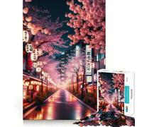 Neon Glow of Sakura Street Jigsaw Puzzle for Adults 1000 Pieces Mind Play Relaxing Fun Clean Edge Art Collection Piece (38x26cm)
