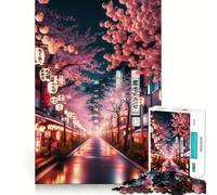 Neon Glow of Sakura Street Jigsaw Puzzle for Teenagers 1000 Pieces Solid Logic Toy Relaxing Fun Precision Cut Heartfelt Gift (38x52cm)