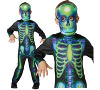 Neon Glow Skeleton Bones Boys Girls Halloween Fancy Dress Costume Outfit Age 3-8