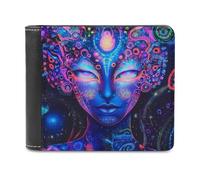 Neon Glowing Goddess Woman Leather Men's Bifold Wallet Minimalist Credit Card Holder Simple Coin Purse with Hidden Slots