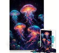 Neon Glowing Jellyfish Art 1000 Pieces Jigsaw Puzzles for Adults Mind Skill Toy Easy Leisure Design Assembly Seasonal Gift (38x52cm)
