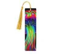 Neon Glowing Mushrooms Unique Double-Sided Artwork Printed Wooden Bookmarks, Artistic Book Accessories Birthday Presents for Men Women Presents for Book Lovers
