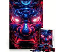 Neon Glowing Samurai Mask Jigsaw Puzzles 1000 Piece for Adults Improve Memory Peaceful Time Fine Edge Santa Wish Gift (38x26cm)