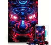 Neon Glowing Samurai Mask Jigsaw Puzzles 1000 Piece for Adults Improve Memory Peaceful Time Fine Edge Santa Wish Gift (38x26cm)