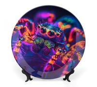 Neon Glowing Spider Bone China Decorative Plate with Display Stand Ceramic Dinner Plates Wall Decor for Home Kitchen 6inch