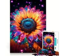 Neon Gold Cosmic Sunflower Jigsaw Puzzles 1000 Piece for Adults Improve Memory Peaceful Time Fine Edge Santa Wish Gift (38x26cm)