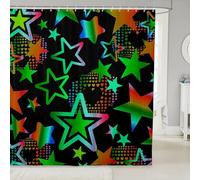 Neon Gradient Stars Bathroom Curtain 72" W x 72" L Green Orange Cartoon Star Hippie Shower Curtains for Kids Teens Adults Rainbow Colorful Hearts Street Art Waterproof Bath Curtain with 12 Hooks