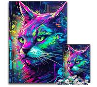 Neon Graffiti Cat Adult Jigsaw Puzzles 1000 Pieces Impossible Jigsaw Puzzles for Adults Intricate Design for Teenagers, DIY Decor, And Brain-Boosting Fun 50x75CM/19.68x29.52inch