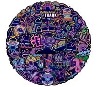 Neon Graffiti Stickers, Cool Waterproof Vinyl Neon Light Decals for Car Motorcycle Bike Bumper Helmet Skateboard Laptop Water Bottles Travel Luggage Guitar Scrapbook iPad Phone Case [50 PCS]